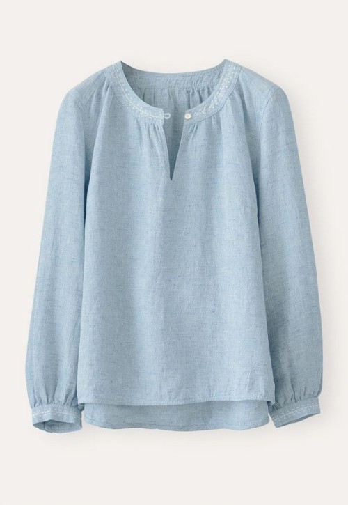 Embroidered Neck Pop-Over Blouse