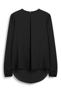 Pleated neck Polyester Hi-Low Hem Blouse