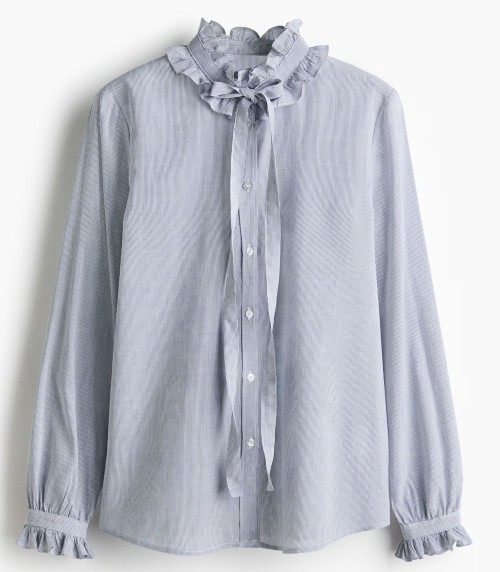 Ruffled Neck Stripe Blouse